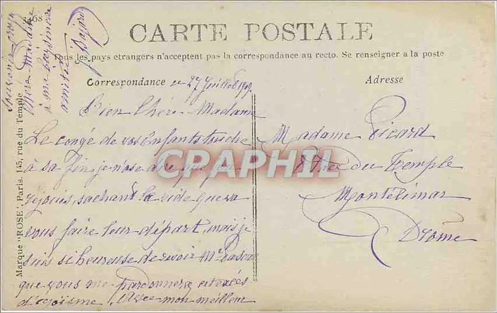 Paris - A Estátua de Joana d'Arc (Place Saint-Augustin) — editada por Rose, n° 205 - Verso
