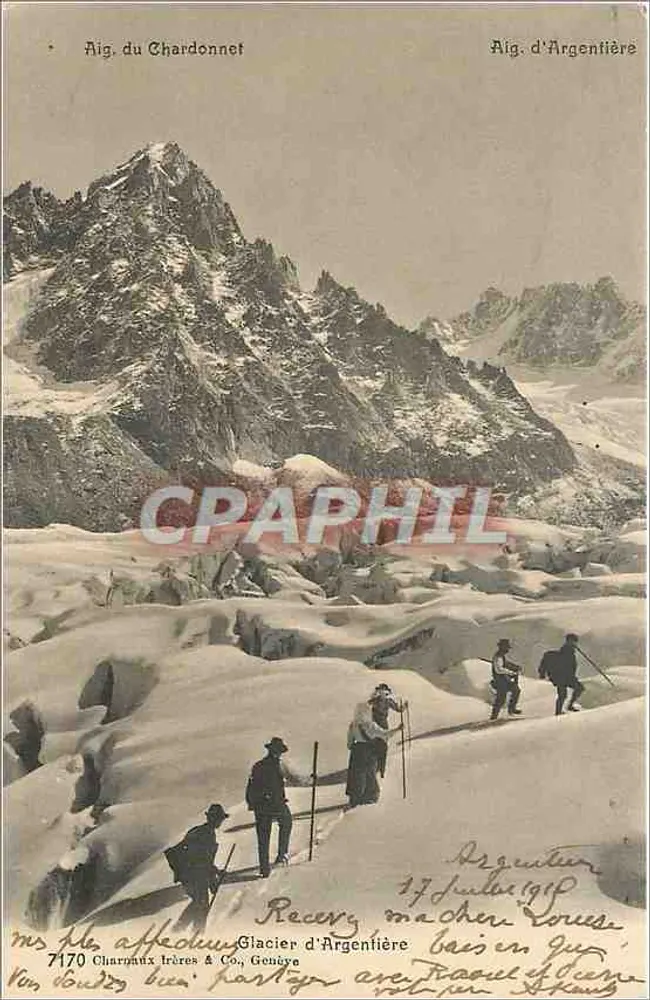 Aiguille du Chardonnnet — Aiguille d'Argentière — Glacier d'Argentière — Charbonnier & Cie, Genève, n°7170 - Frente