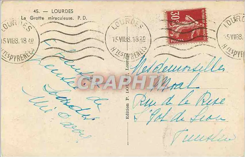 Lourdes — A Gruta Milagrosa — Edição P. DOUAR, Lourdes - Verso