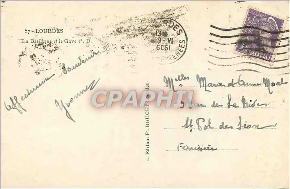 A Basílica e o Gave em Lourdes — Edição P. Dauget, n° 57 - Verso
