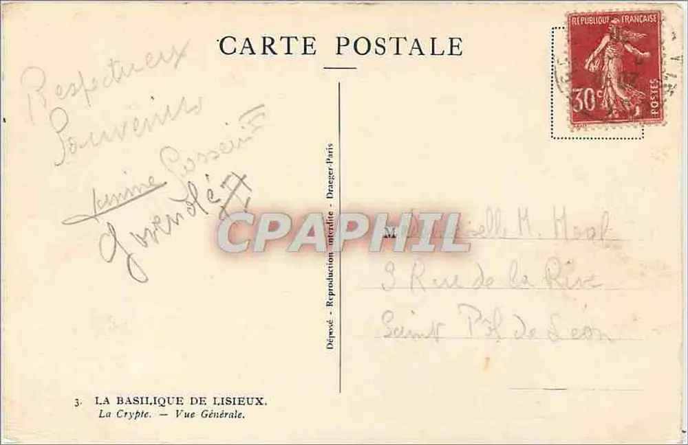 A Basílica de Lisieux — A Cripta — Vista Geral — Depósito: Reprodução Proibida — Dragez Paris - Verso