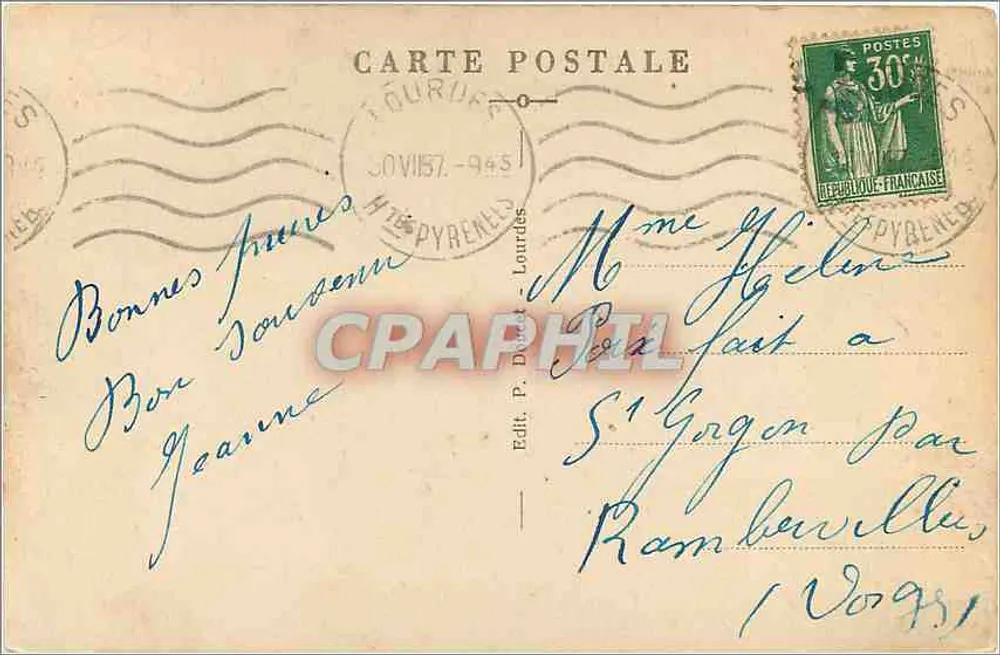 Lourdes - Santa Bernadette Soubirous — P. D. n°20 - Verso