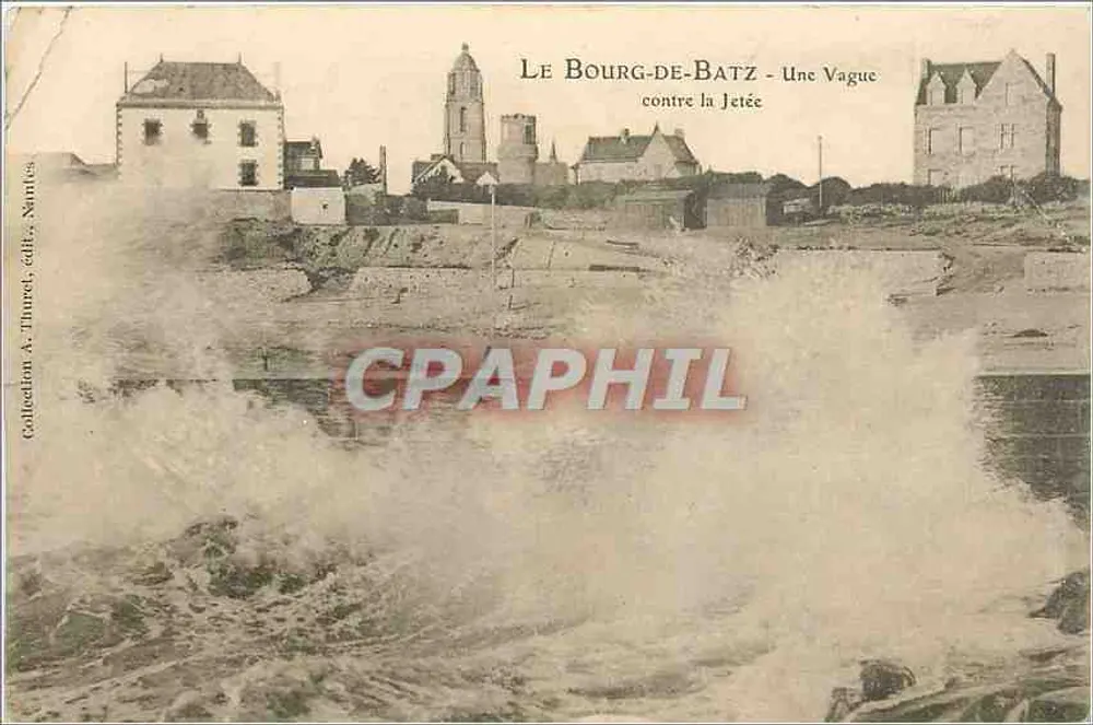 Le Bourg-de-Batz — Une Vague contre la Jetée — éditeur A. Thurel, édit. Nantes - Recto