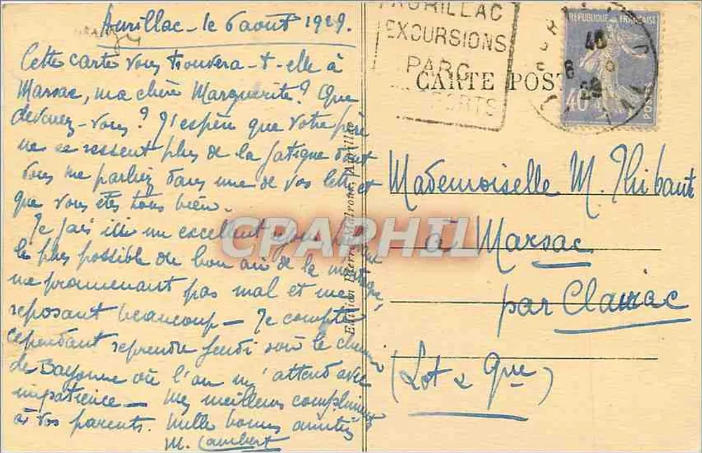Marmagnac - Château de la Voute — L'Auvergne, série B.114 - Verso