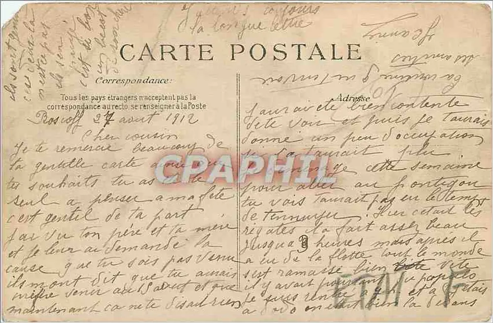 Trajes bretones — Retorno ao país — Carantec-Locquenolé — Editor ELD n°284 - Verso