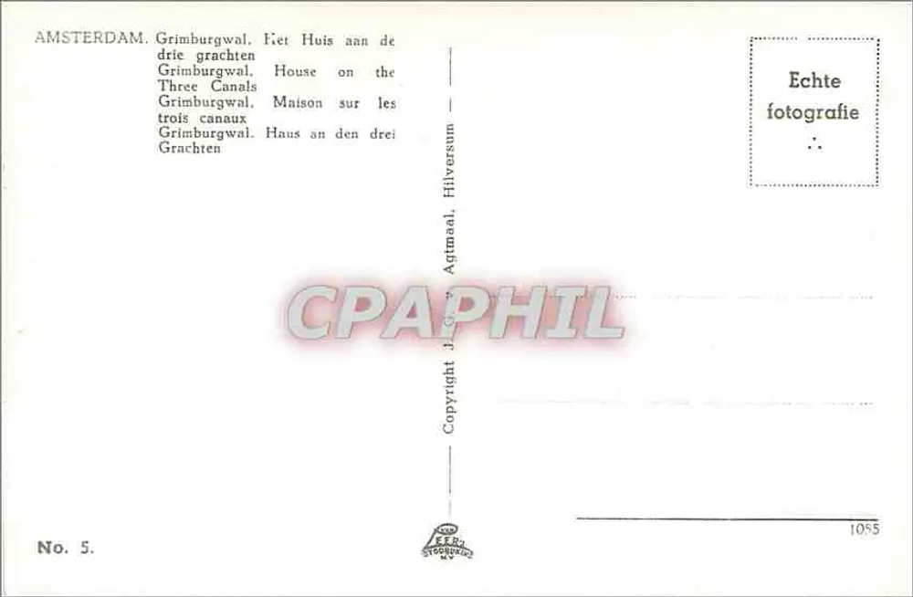 암스테르담, Het Huis aan de drie grachten — Grimburgwal, No. 5, 발행사 FEER - 뒷면