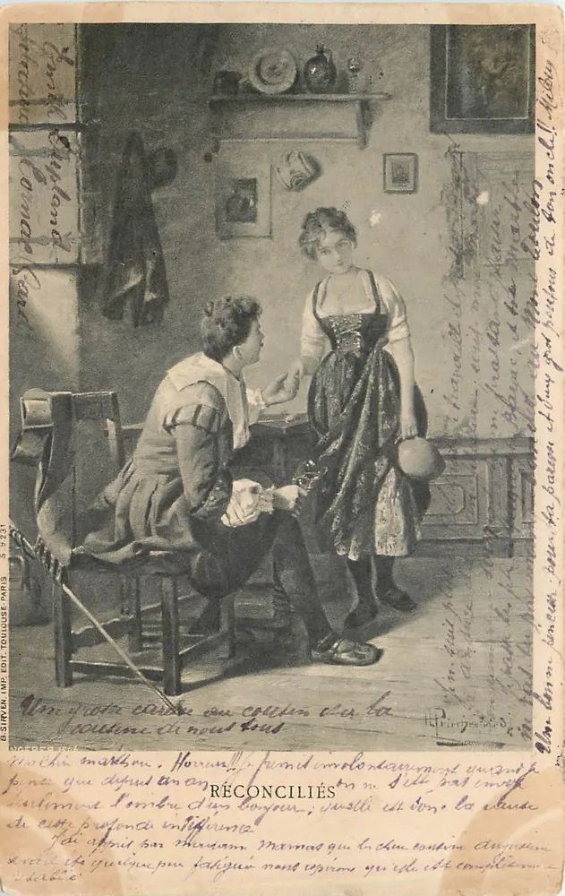 Réconciliés — cena íntima — B. SIRVEM, IMP. EDIT. TOULOUSE PARIS, S. 7231 - Frente