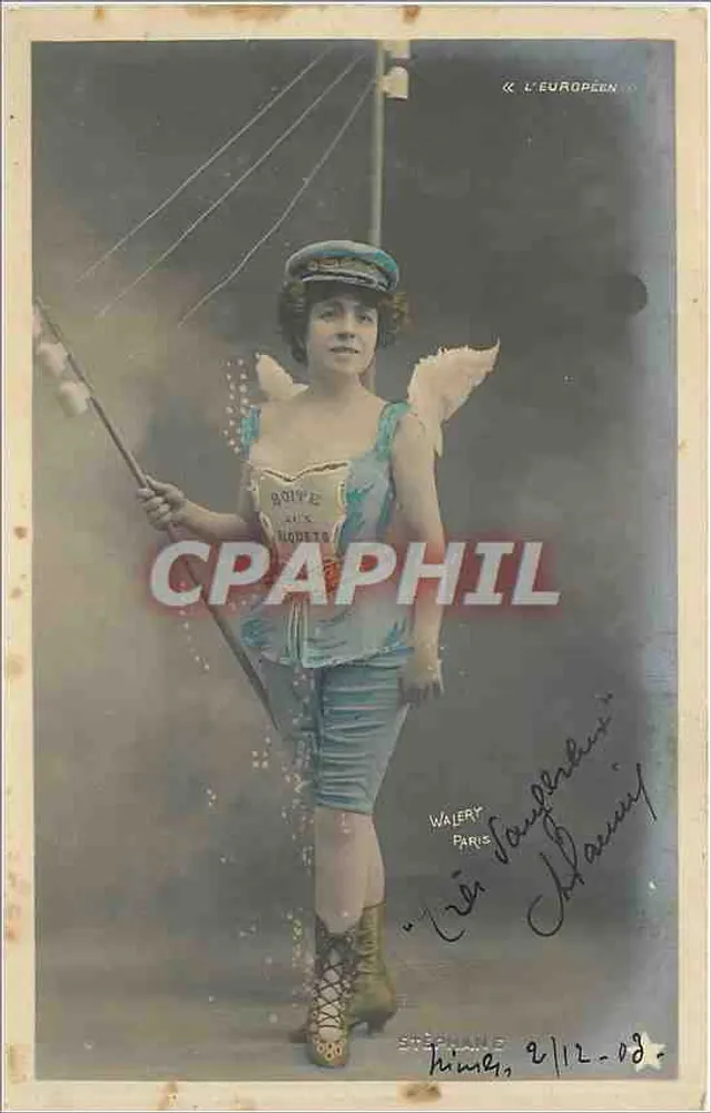 Frau im Seemannskostüm mit Flügeln — Werbung für 'Boîte aux Nopetes' — Walery, Paris - Vorderseite
