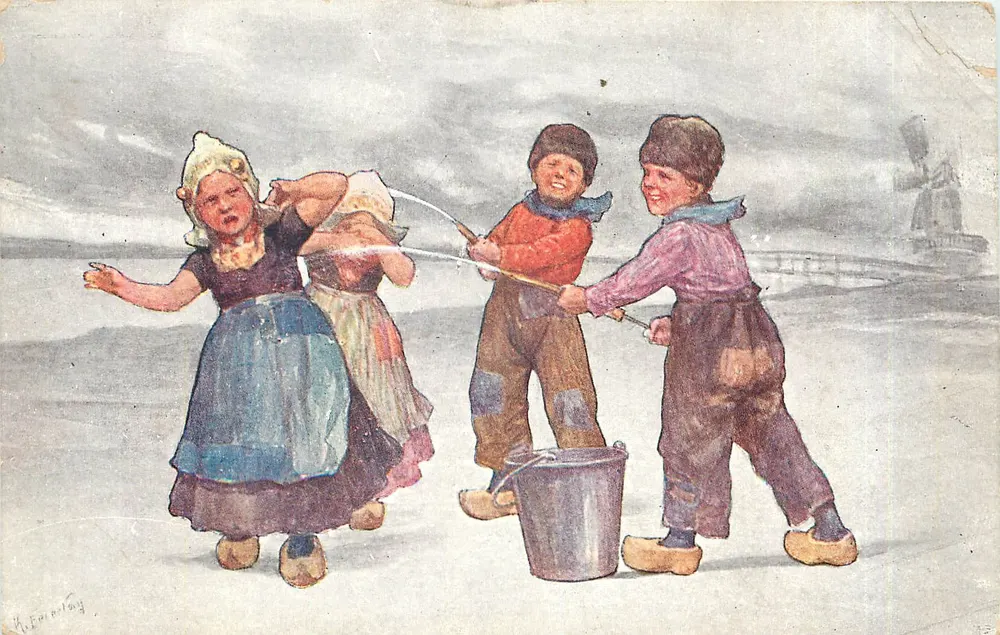 Crianças brincando no lago — cena de inverno — B.K.W. I. 496-3 - Frente