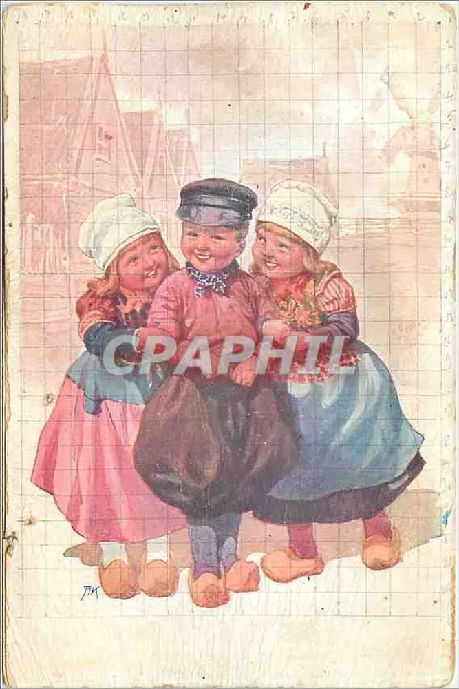 Enfants en costumes traditionnels — scène de rue avec édifice en arrière-plan — éditeur B. K. W. I. 569-1 - Frente