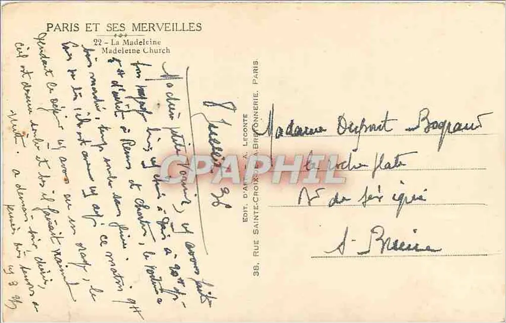 La Madeleine — Paris — Édit. Sainte-Croix-Bretonnerie - Verso