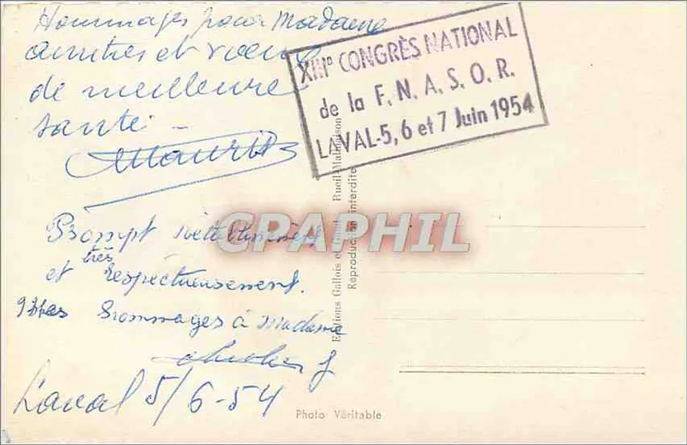 लावल - लावल से एक बोंजोर - पुराना पोस्टकार्ड - पीछे