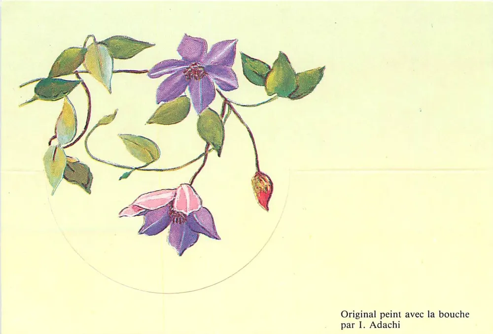 Flores de clematita — pintura original — I. Adachi - Frente