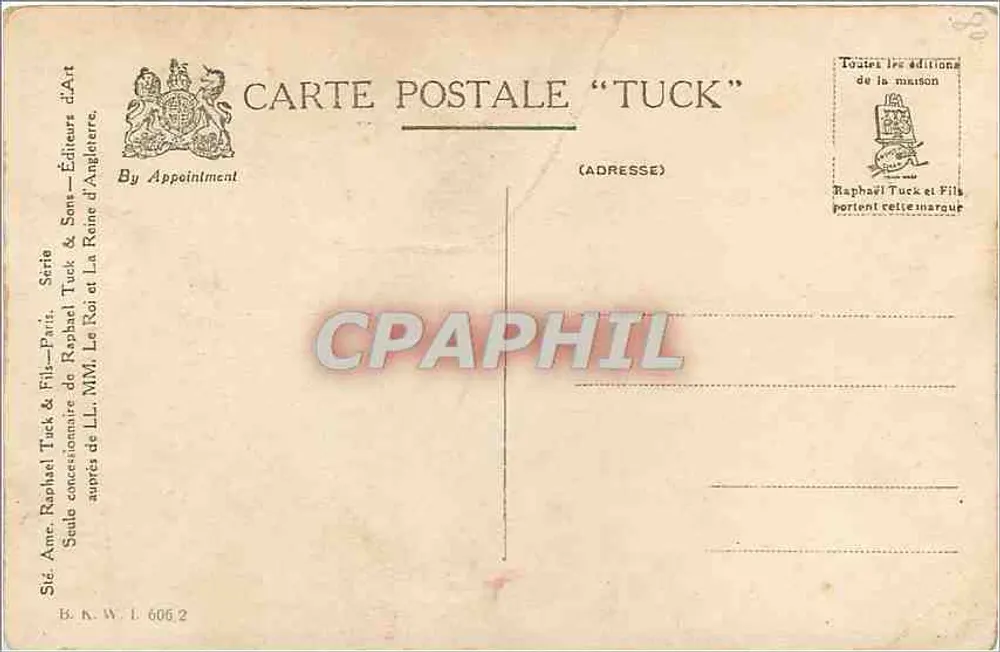 Criança com capacete telefônico — ilustração de F.J. OSTERMANN — editada por Raphael Tuck & Fils - Verso