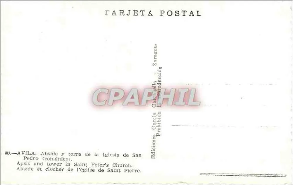 Ávila - Ábside y torre de la iglesia de San Pedro — Ediciones García García - Reverso