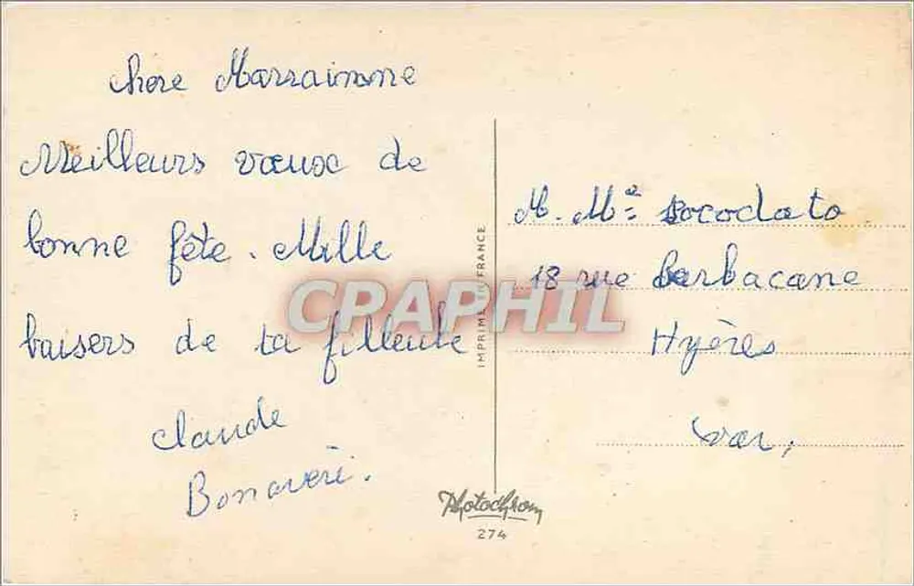 Bouquet of Roses — Happy Birthday — Imprimerie France, n°274 - Back
