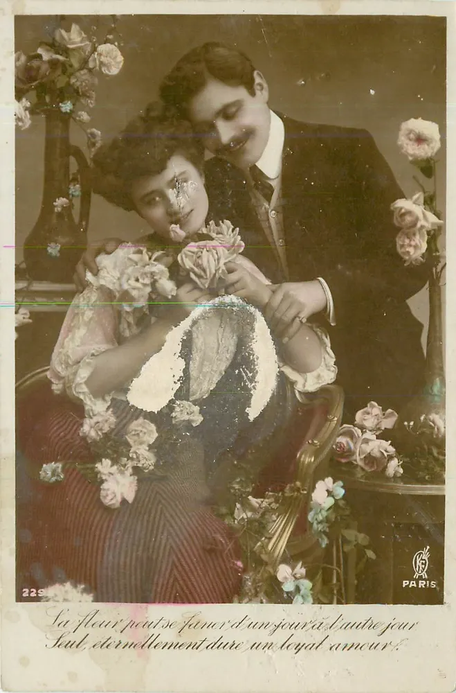Casal apaixonado — rosas e texto poético — Paris, n°229 - Frente
