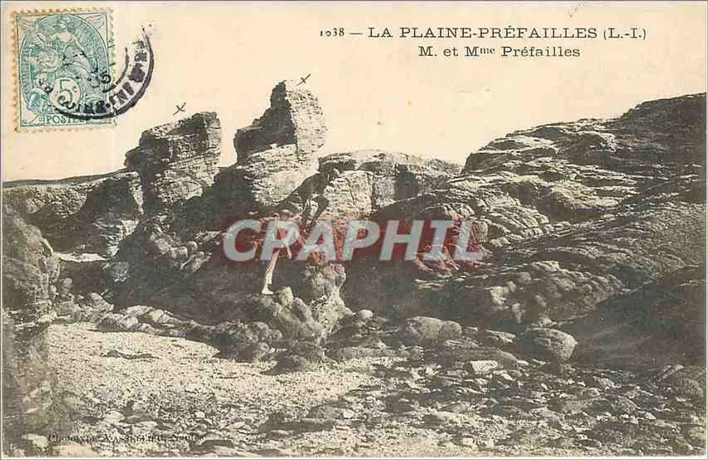 La Plaine-Préfailles (L.-I.) — Ruine e paesaggio roccioso — M. e Mme Préfailles - Recto