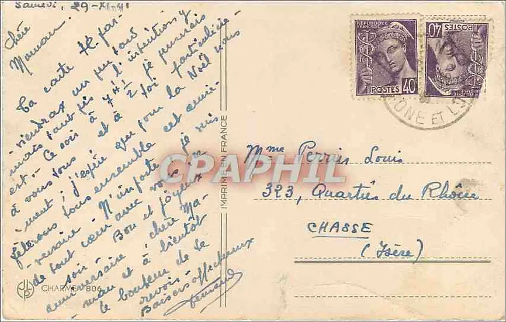 Duas rosas — Aniversário — Imprimerie Charney 806 - Verso