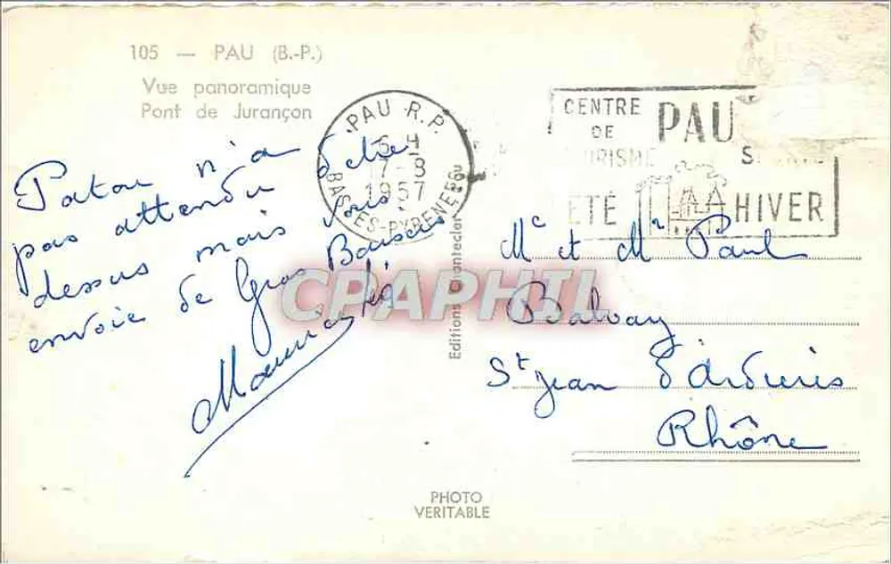 Pau — Pont de Jurançon — Éditions St Jean d'Arvieux - Verso
