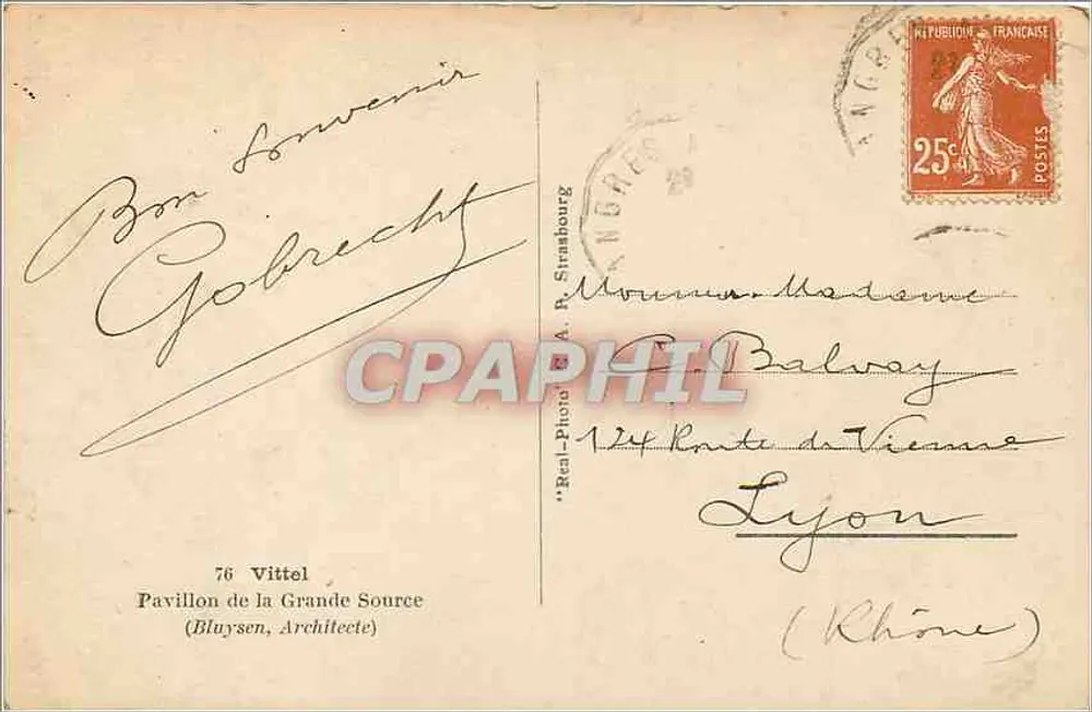 Pavilhão da Grande Fonte — Vittel — editor A.P. Strasbourg - Verso