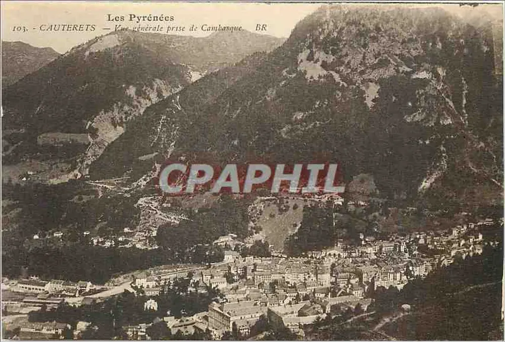 Cauterets — Vista geral tirada de Cambasque — Bloc frères, Editor Bordeaux - Frente