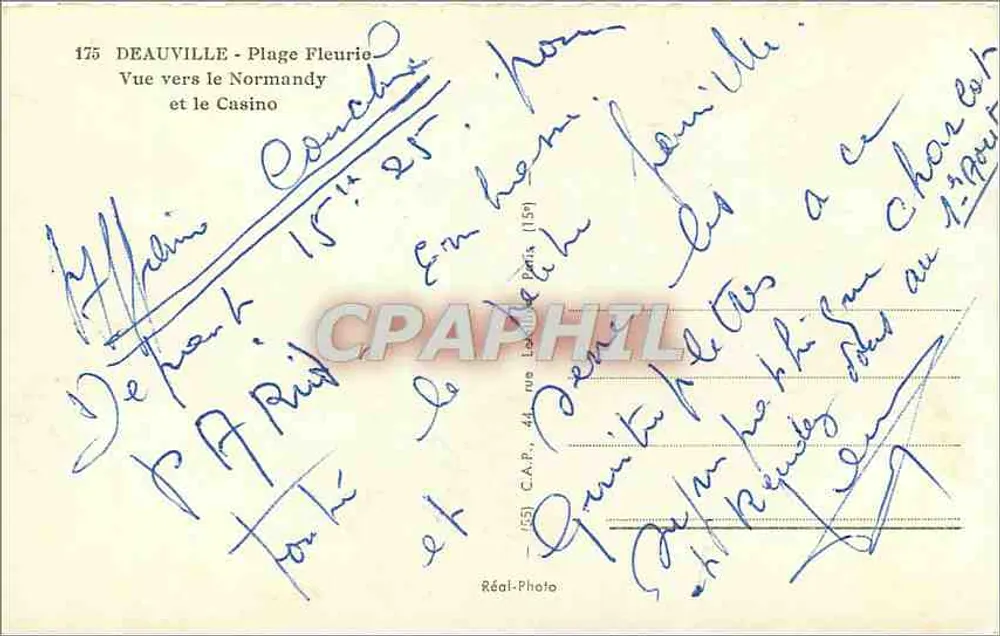 Deauville - Blütenstrand — Blick Richtung Normandie und Casino — Antike Ansichtskarte n°175 - Rückseite