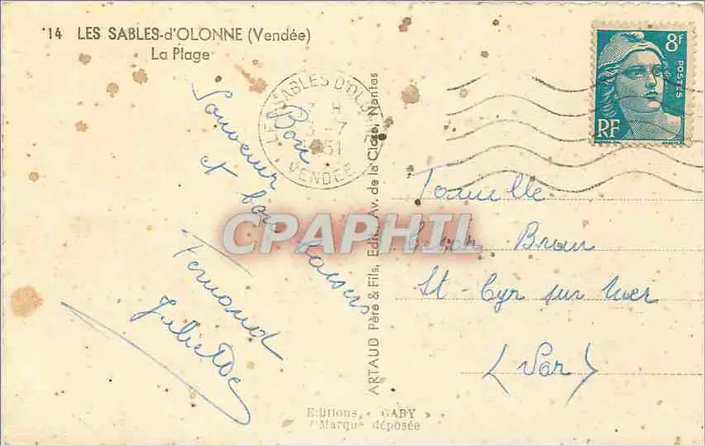 Les Sables-d'Olonne (Vendée) — A Praia — Edições Gaby - Verso