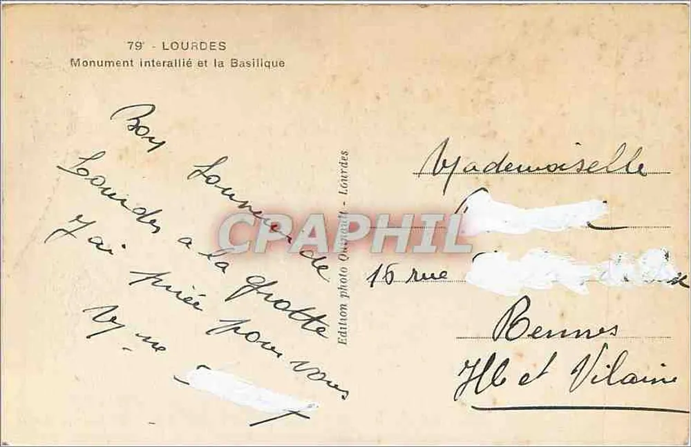 Lourdes — Monument interallié e a Basílica — Edição fotográfica Ouvrard - Lourdes - Verso