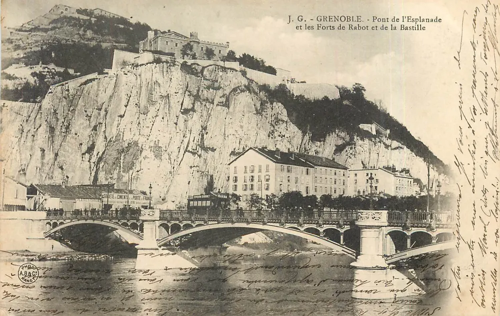 Grenoble - Brücke der Esplanade und die Befestigungen Rabot und Bastille — J.G. - Phototypie A.B.B.C. Frankreich - Vorderseite