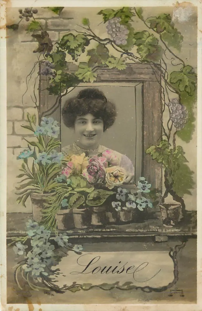 Vrouw met glimlach in een wijnglasframe — uitgever Grimaud, n° 24 - Voorkant
