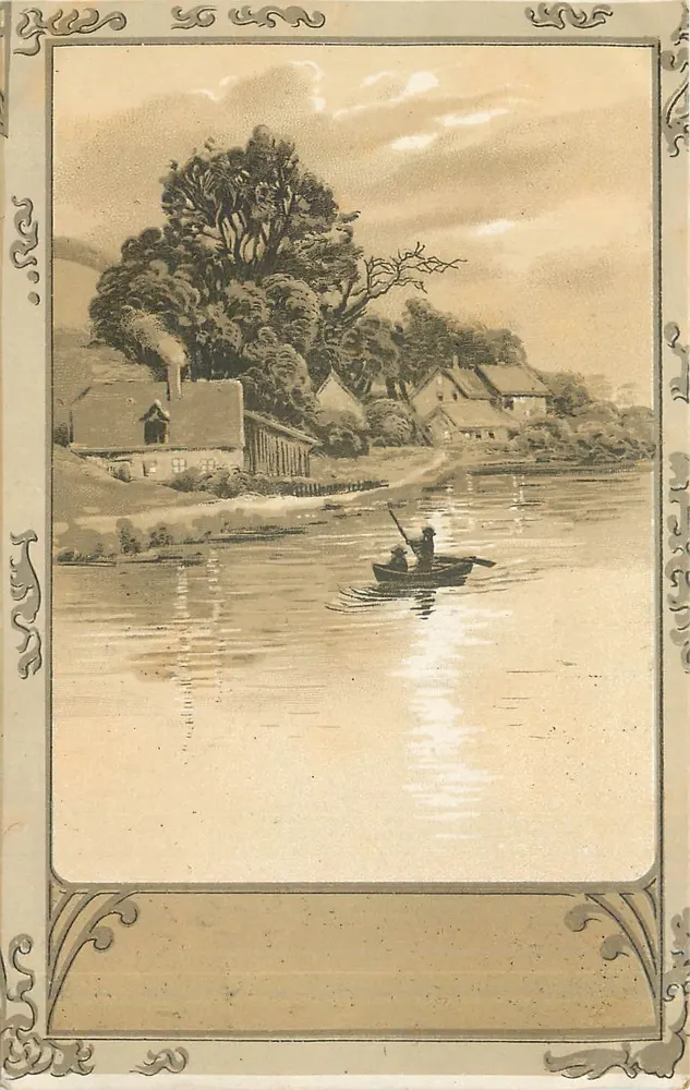 Paisagem fluvial com pescador — editor não visível — número de série não visível - Frente