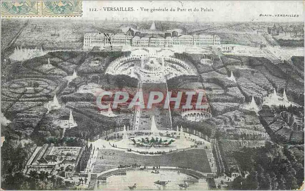 Versailles — Vue générale du Parc et du Palais — Blain-Versailles, n° 112 - Recto