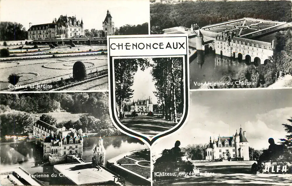 Chenonceaux — Vista aérea do castelo e jardins — Edição ALFA - Frente