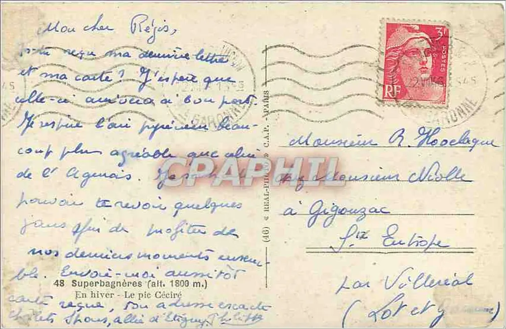 O pico Céciré — Superbagnères (alt. 1800 m) — editor não identificado - Verso