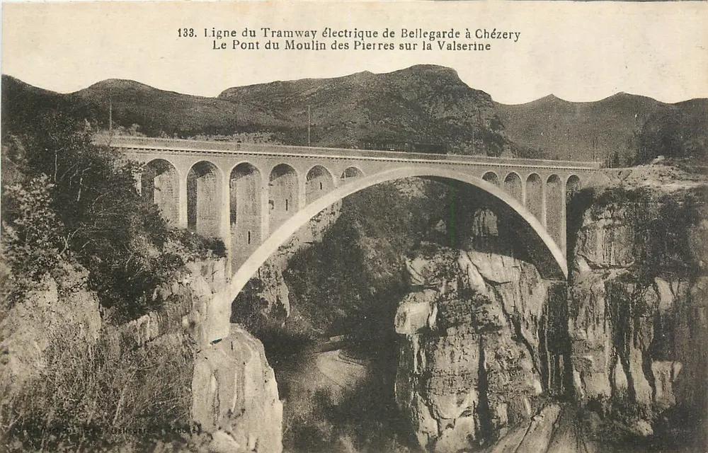 Ponte do Moulin das Pedras sobre a Valserine — Linha do Tramway Elétrico de Bellegarde a Chézery — Editor A. BOUTACNY, n° 133 - Frente