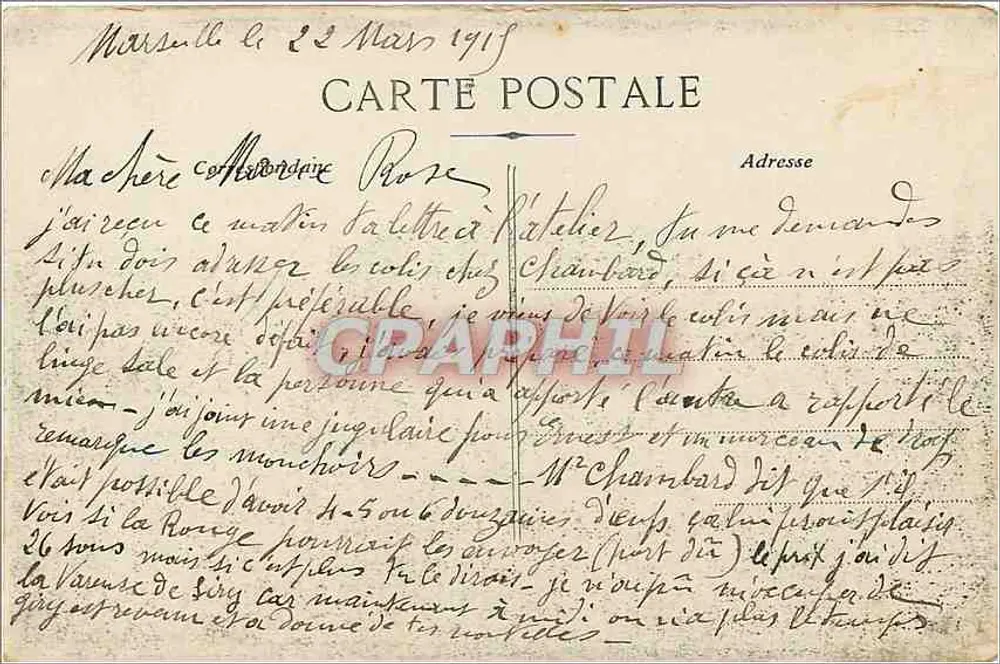 Marseille, O Profeta — vista do porto e da estação — Carta postal - Verso