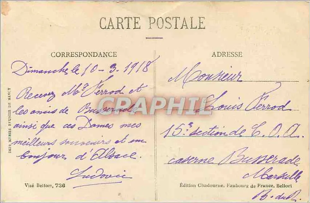 Bons Souvenirs — D'Alsace — Édition Chadourne, Faubourg de France, Belfort - Verso