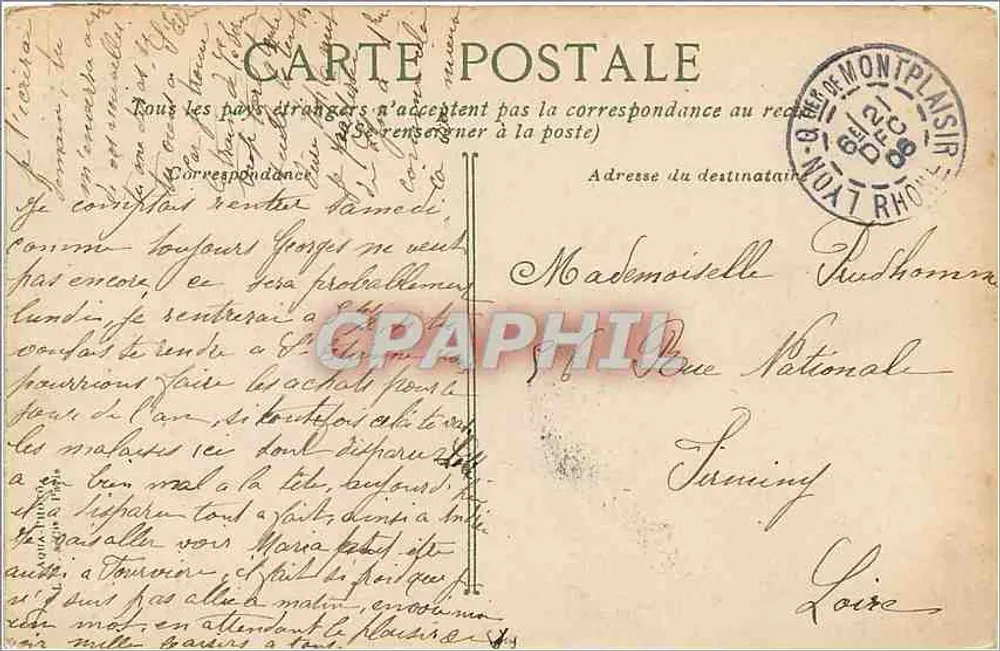 Lyon. O ponte d'Ainay — vista do Rio Rhône com barco — editor não visível, n° de série 49 - Verso
