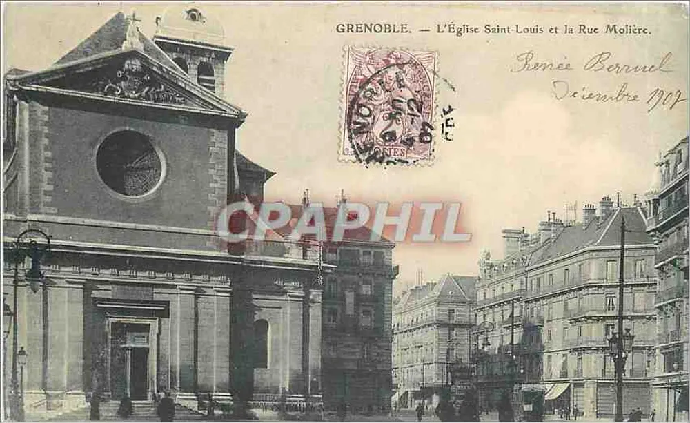 Grenoble — L'Église Saint-Louis et la Rue Molière — éditeur non visible - Recto