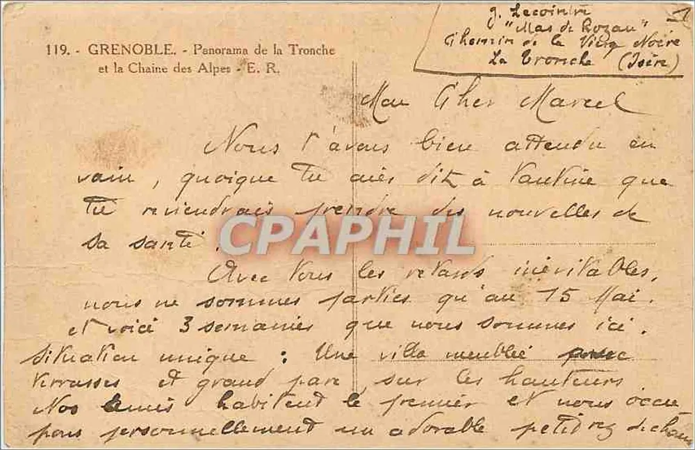 Grenoble - Panorama der Tronche und der Alpenkette - E.R. n°119 - Rückseite