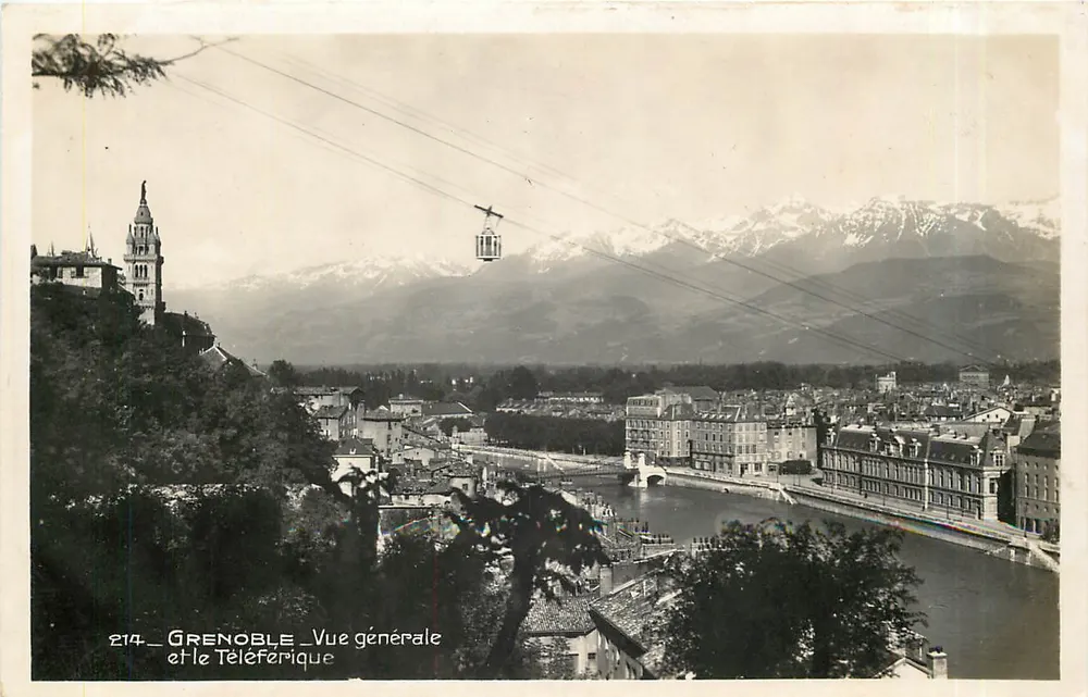 Grenoble — Vista general y el Teleférico — Edición La Cigogne - Anverso