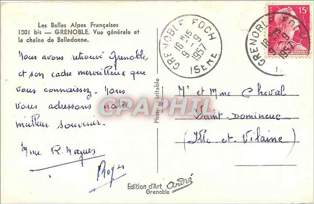 Grenoble — Vue générale et la chaîne de Belledonne — Édition d'Art André - Verso