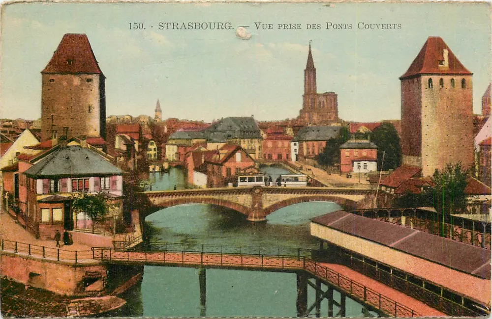 Strasbourg — Vue prise des Ponts Couverts — Édition Ch. Ménard - Recto