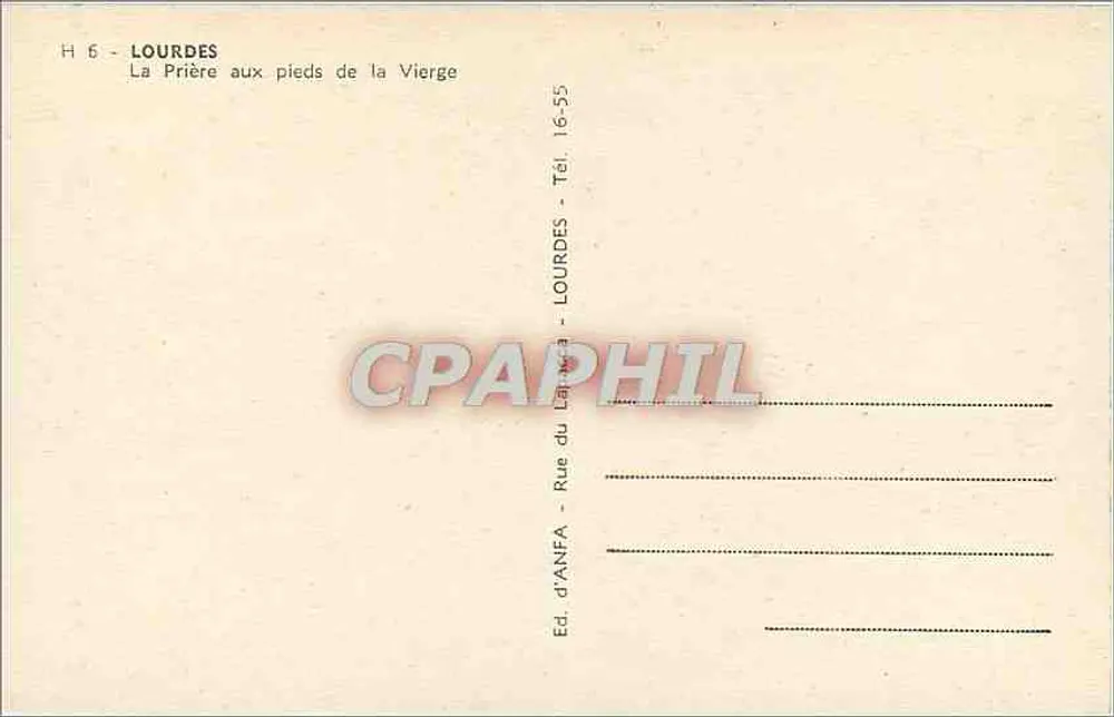 Lourdes — La Prière aux pieds de la Vierge — Éd. d'ANFA - Verso