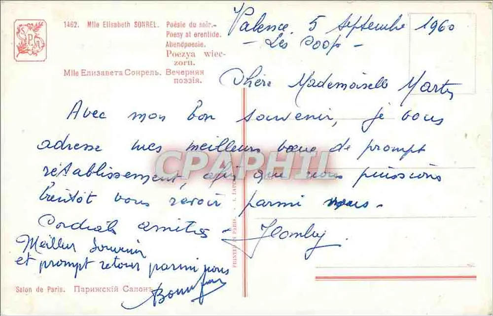 Poésie do soir — Senhorita Élizabeth Sonrel — Editor: Salon de Paris, n° 1402 - Verso