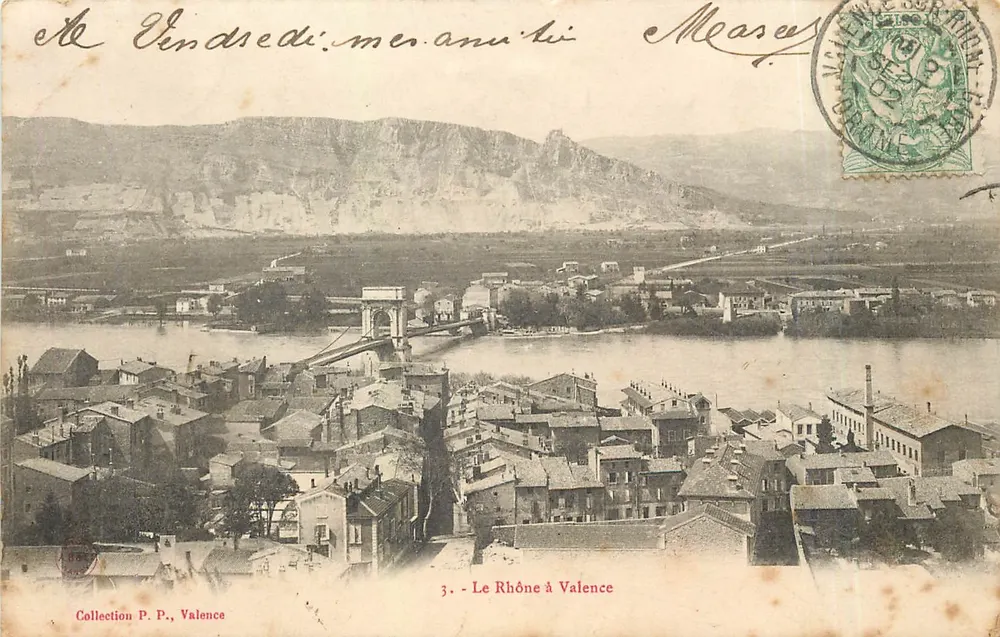 O Rio Rhône em Valence — vista panorâmica — Coleção P. P., Valence - Frente