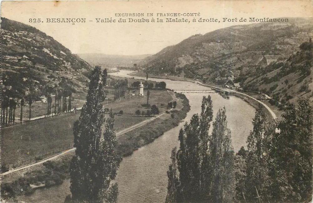 Tal des Doubs bei la Mslate, rechts, Fort de Montfauccon — Besançon — Verlag L. Gaillard-Frétré, n° 825 - Vorderseite