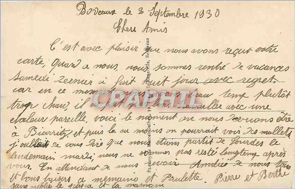 Bordeaux - Os Quais (Lado Sul) — M. D. — n°35 - Verso