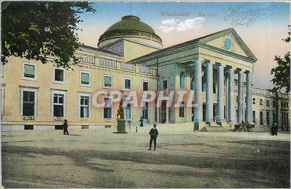 Wiesbaden. Kurhaus — vista do edifício com colunata e cúpula — editor K. S. M. 261 - Frente